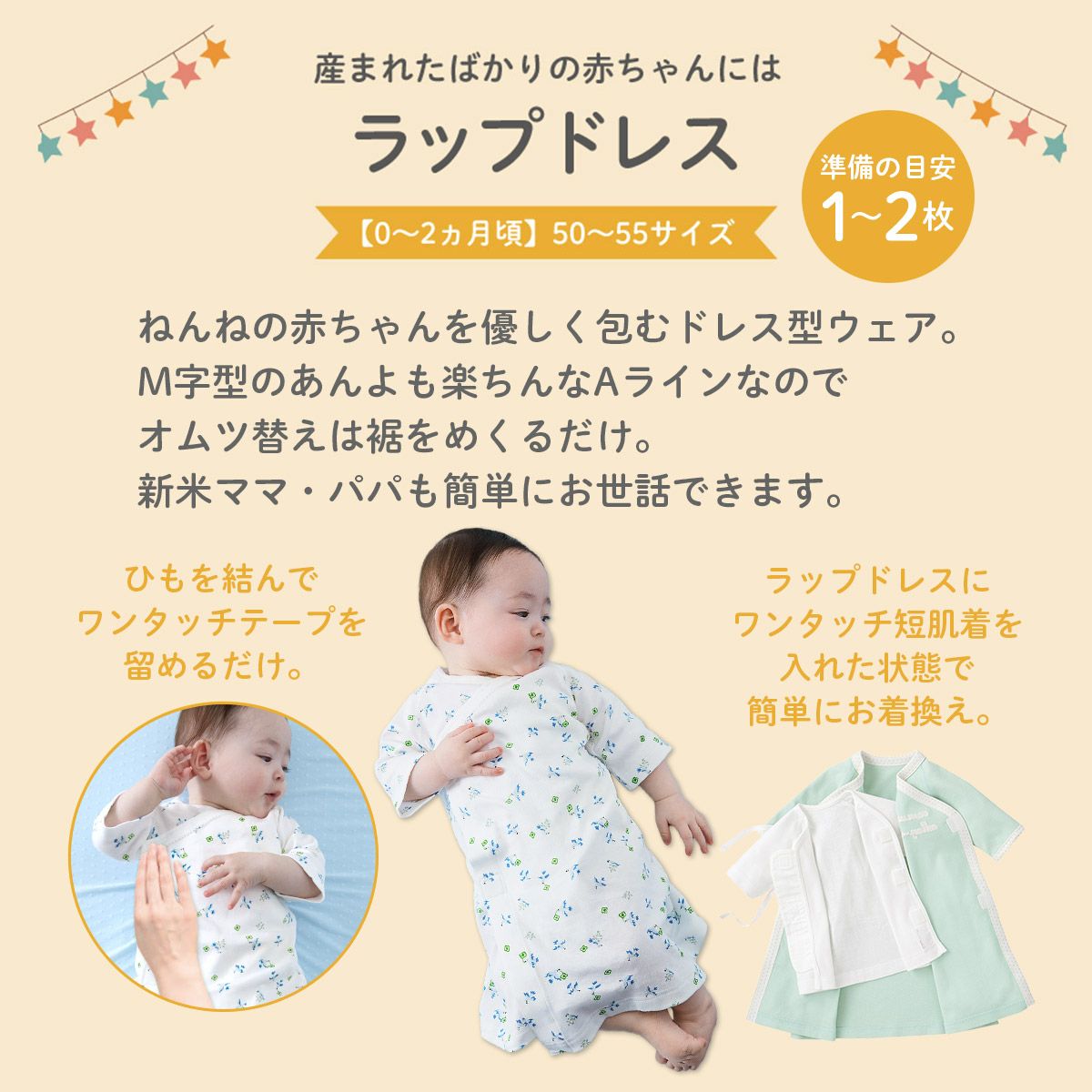 お試し価格】ラップドレス（メッセージモチーフ）【新生児