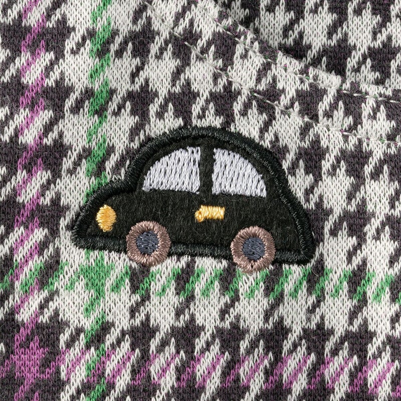 ラップパンツ車アップリケ（グレンチェック ジャカード）の刺繍